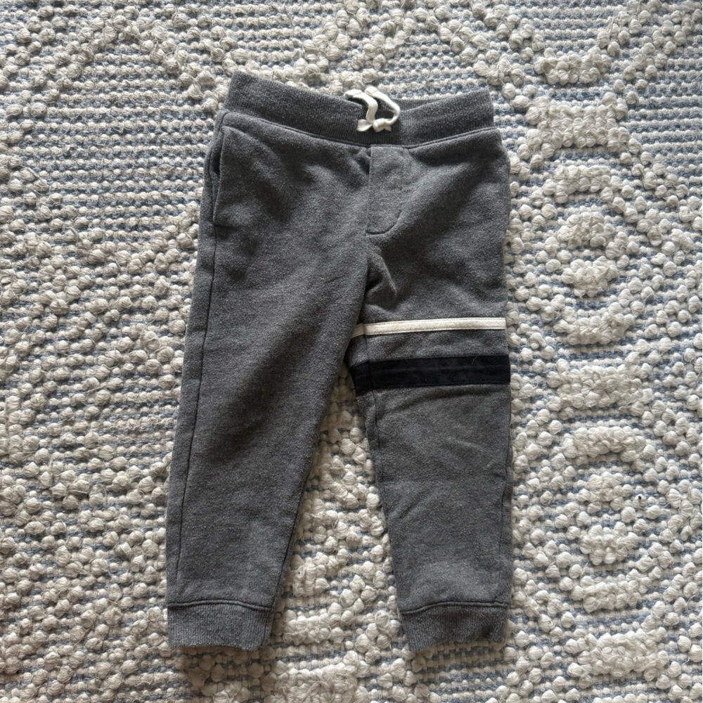 Janie and Jack Charcoal Joggers with Stripe - Size 2T